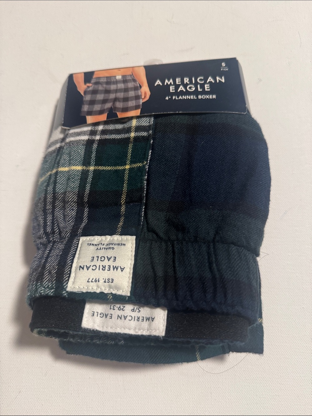 Flannel Boxers Mens Small American Eagle Green Plaid